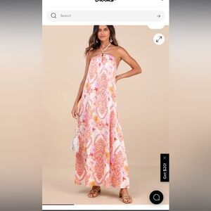 Lulu's Pink and Orange Halter Maxi Dress
